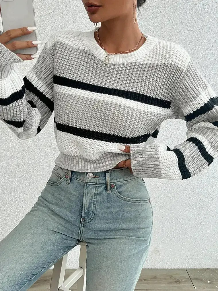 Damen Cropped Pullover mit Colorblocking
