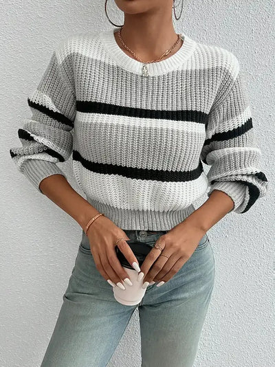 Damen Cropped Pullover mit Colorblocking