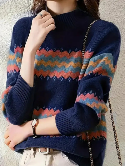 Damen Gemusterter Rollkragenpullover
