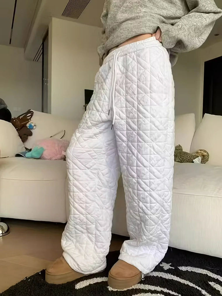 Damen Gesteppte Hose mit Elastischem Bund und Rautensteppung