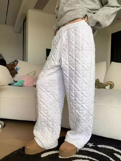 Damen Gesteppte Hose mit Elastischem Bund und Rautensteppung