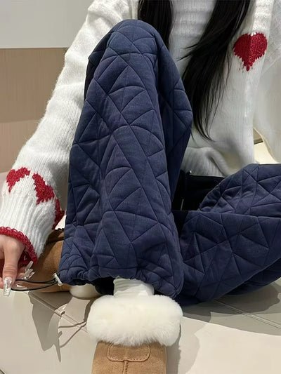 Damen Gesteppte Hose mit Elastischem Bund und Rautensteppung