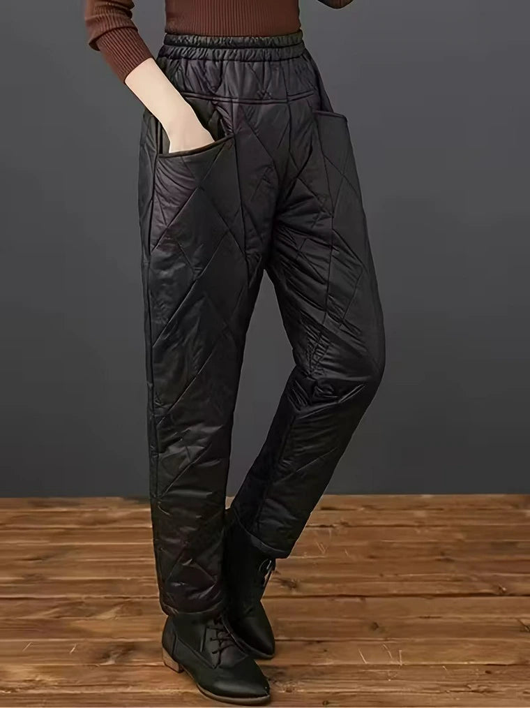 Damen Gesteppte Hose mit Hoher Taille und Taschen