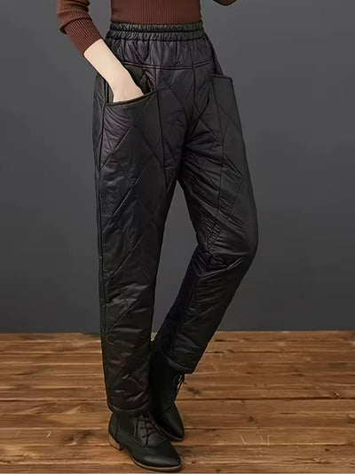 Damen Gesteppte Hose mit Hoher Taille und Taschen