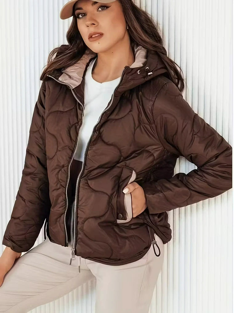 Damen Gesteppte Jacke mit Druckknopftaschen und Reißverschluss