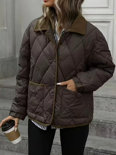 Damen Gesteppte Winterjacke mit Taschen und Druckknöpfe