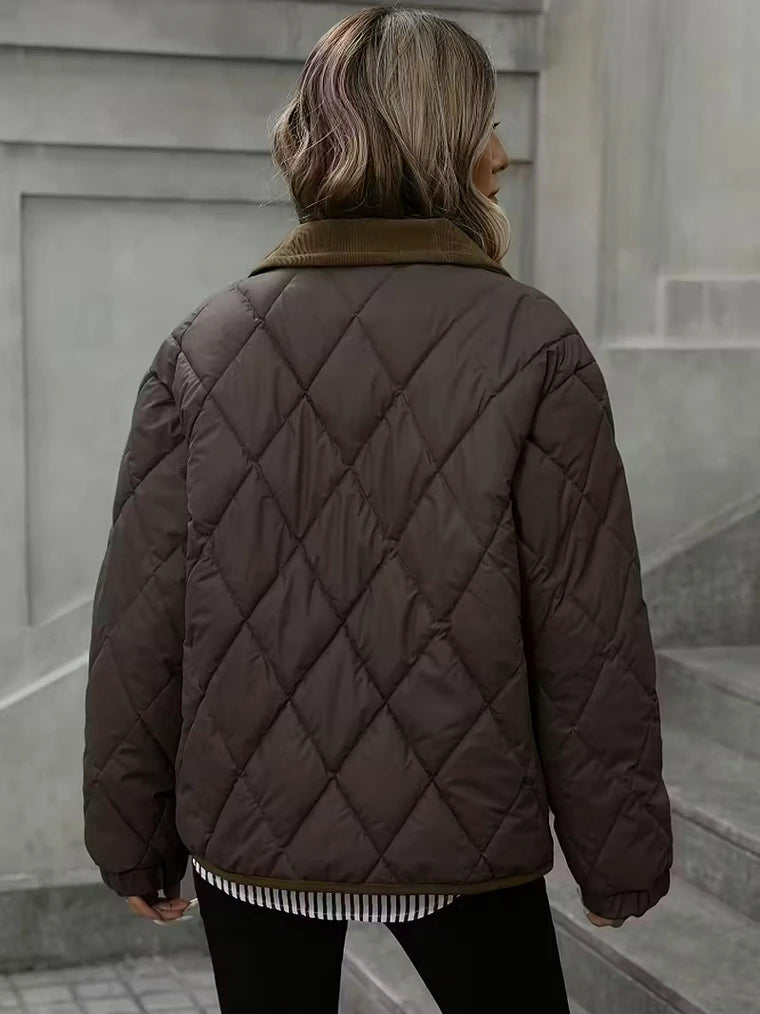 Damen Gesteppte Winterjacke mit Taschen und Druckknöpfe