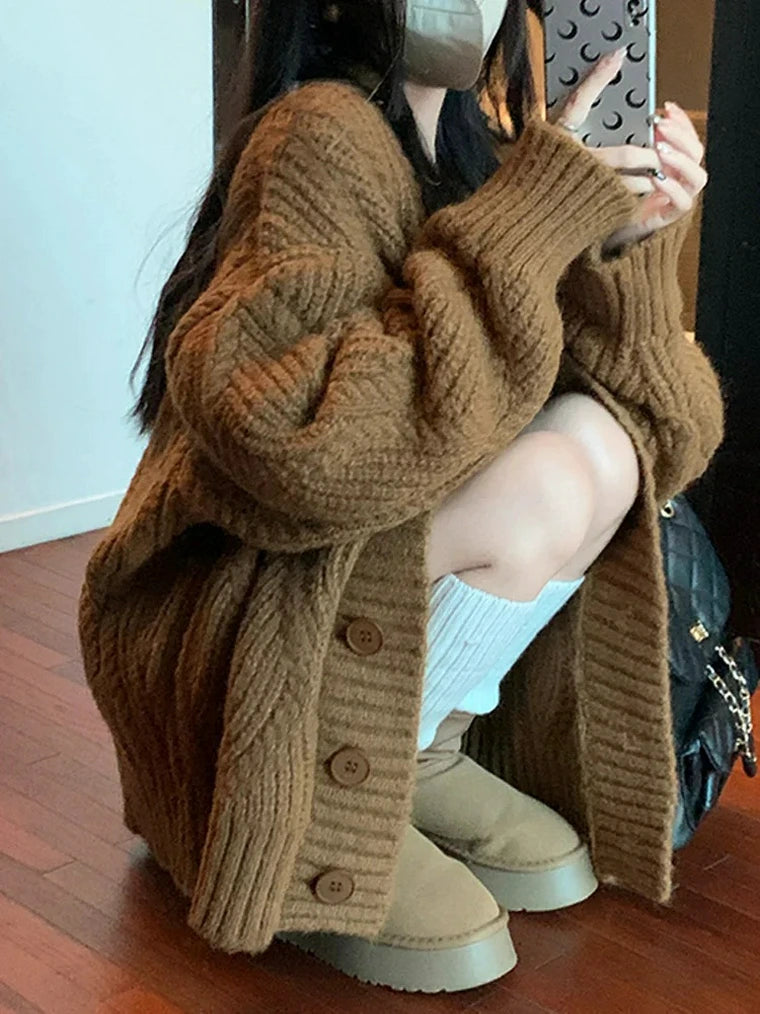 Damen Übergroße Gestrickte Oversize-Strickjacke