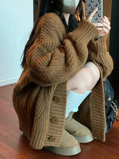 Damen Übergroße Gestrickte Oversize-Strickjacke