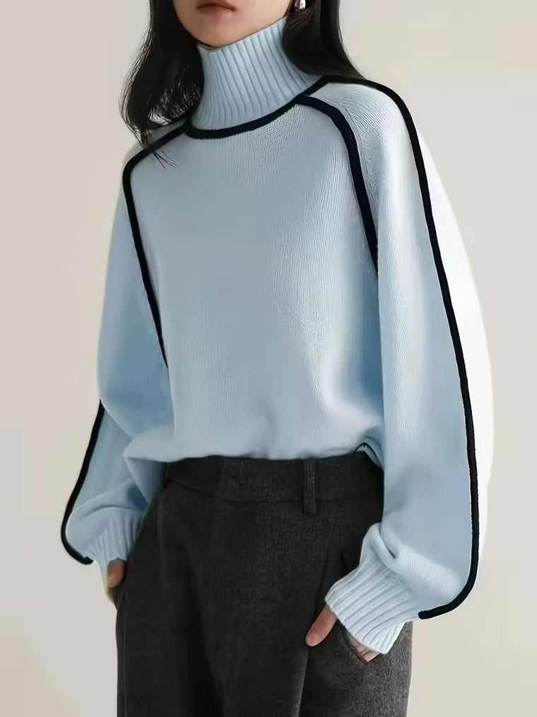 Damen Hohem Kragen Pullover mit Streifen