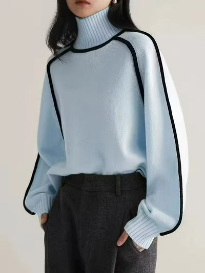 Damen Hohem Kragen Pullover mit Streifen