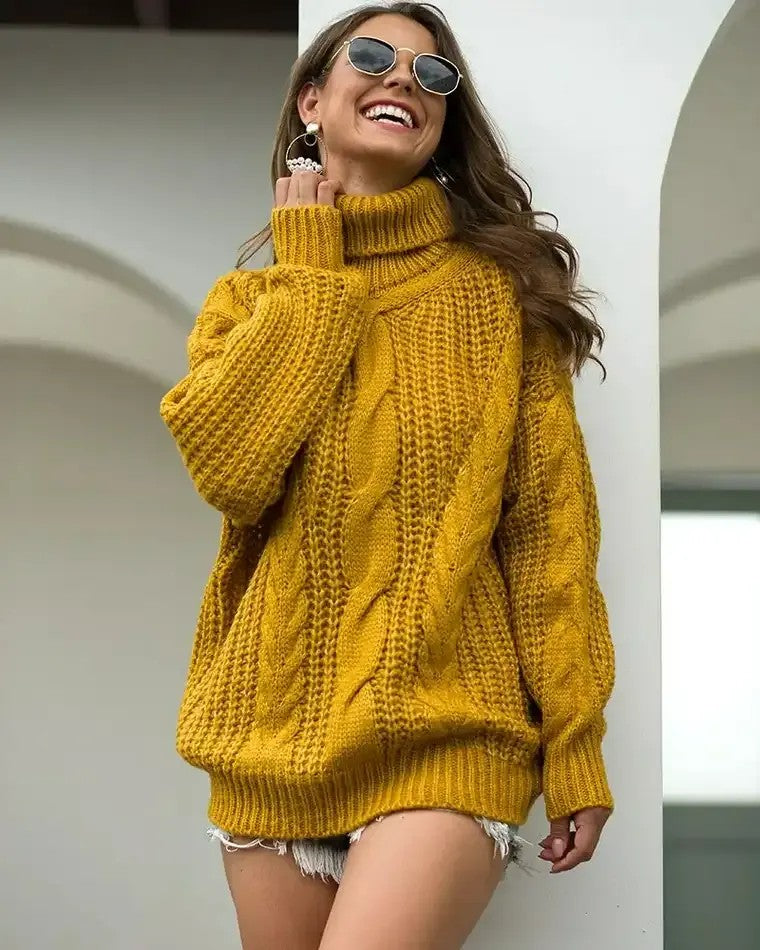 Damen Kabelstrick Rollkragenpullover