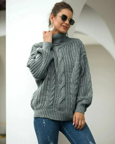 Damen Kabelstrick Rollkragenpullover