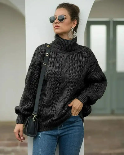 Damen Kabelstrick Rollkragenpullover