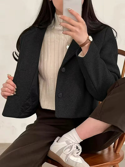 Damen Kurzjacke mit Einer Tasche und Knöpfen