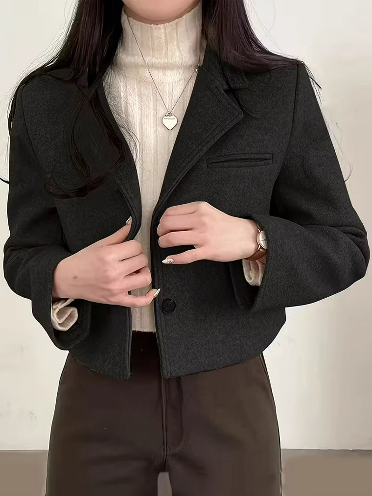 Damen Kurzjacke mit Einer Tasche und Knöpfen
