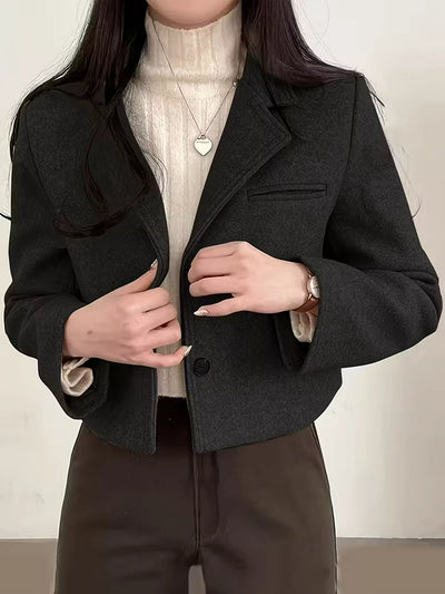 Damen Kurzjacke mit Einer Tasche und Knöpfen