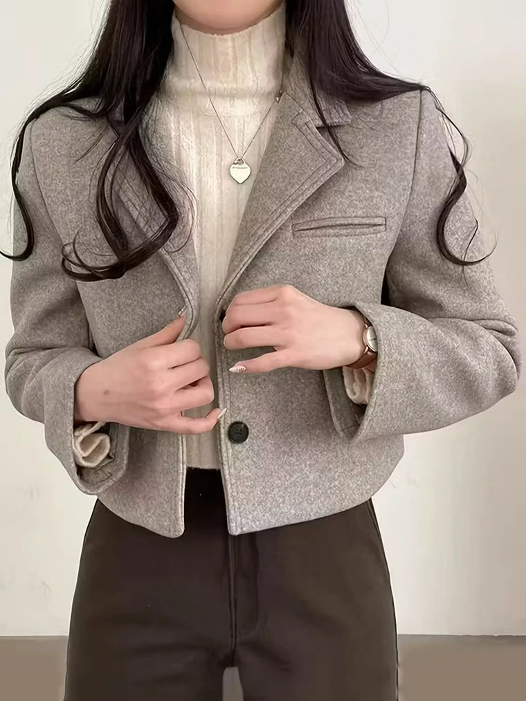 Damen Kurzjacke mit Einer Tasche und Knöpfen