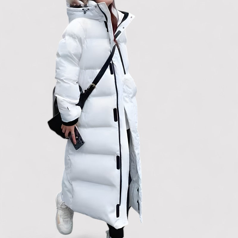 Damen Langer Steppmantel mit Kapuze und Taschen
