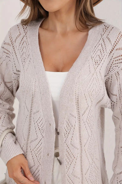 Damen Mittellange Strickjacke mit Knöpfen und Rippstrick