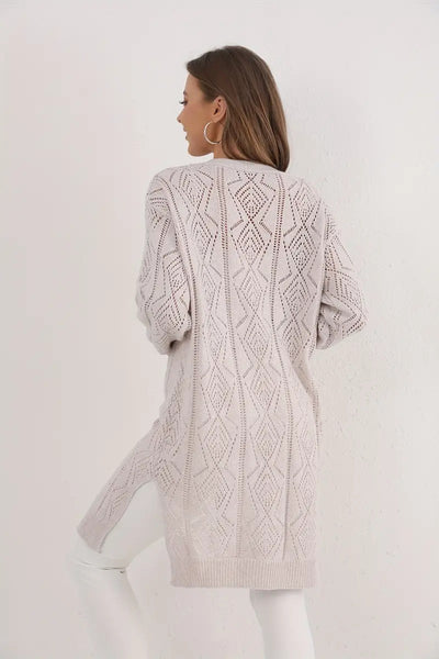 Damen Mittellange Strickjacke mit Knöpfen und Rippstrick