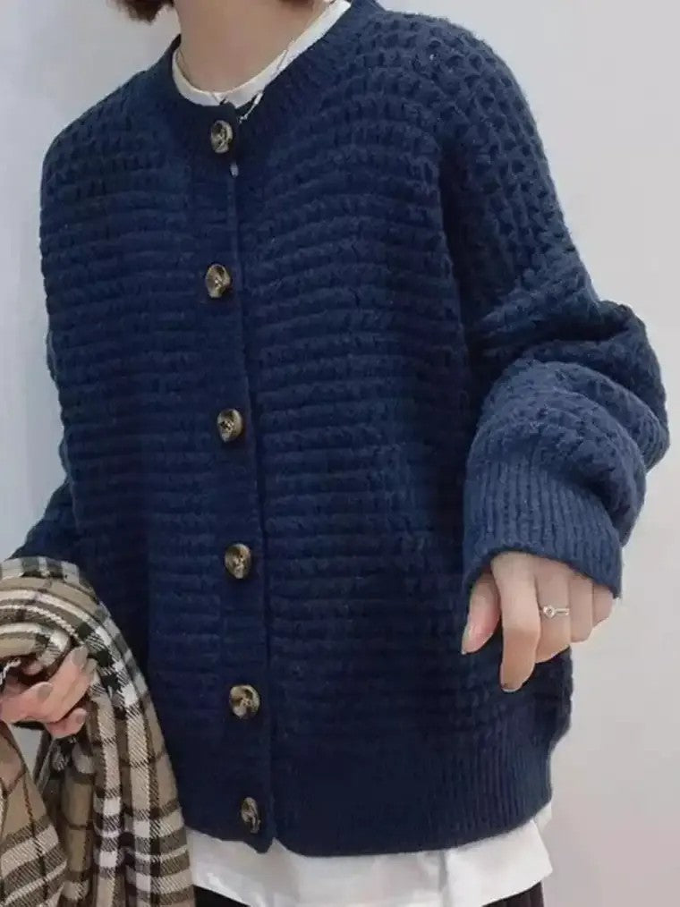 Damen Noppenstrick Strickjacke mit Rippenbund-Blende