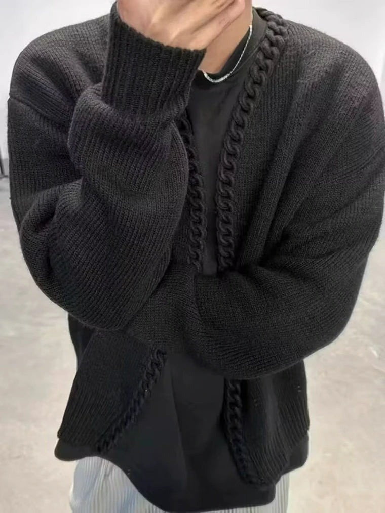 Damen Offen Fallender Strickjacke mit Zopfmuster-Besatz