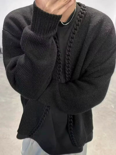 Damen Offen Fallender Strickjacke mit Zopfmuster-Besatz