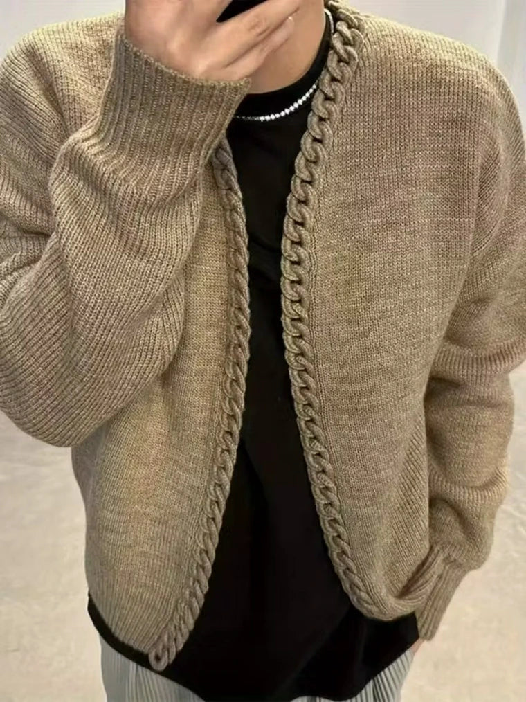 Damen Offen Fallender Strickjacke mit Zopfmuster-Besatz