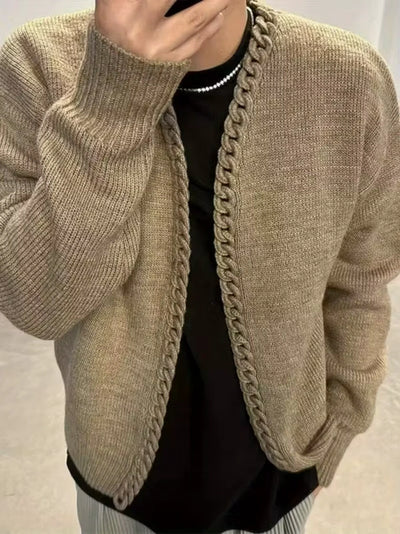 Damen Offen Fallender Strickjacke mit Zopfmuster-Besatz