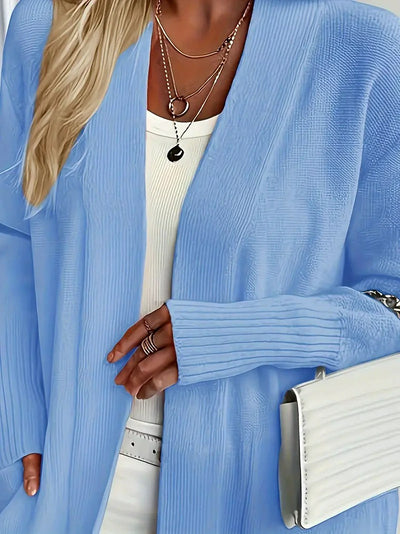 Damen Offener Vorderseite Strickjacke mit Geripptem Saum