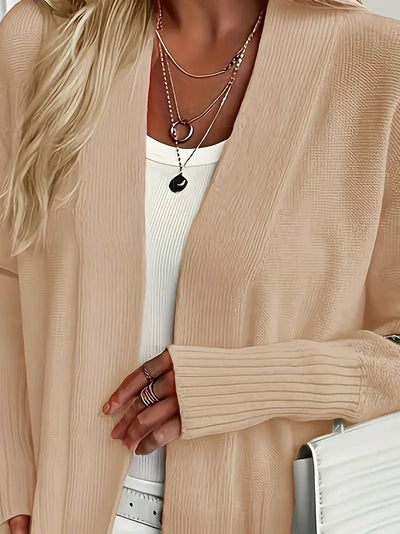 Damen Offener Vorderseite Strickjacke mit Geripptem Saum