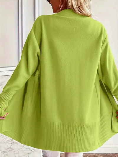 Damen Offener Vorderseite Strickjacke mit Geripptem Saum