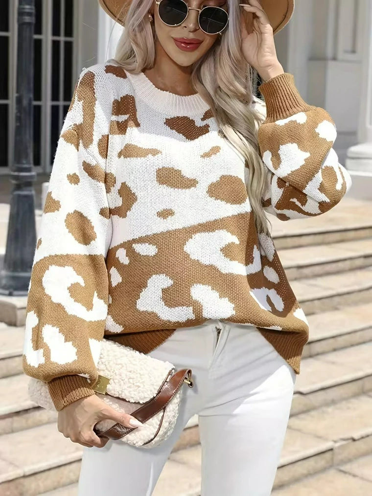 Damen Oversize-Strickpullover Mit Muster Und Geripptem Bündchensaum