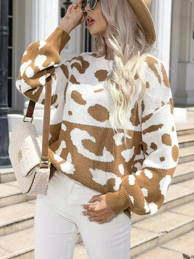 Damen Oversize-Strickpullover Mit Muster Und Geripptem Bündchensaum