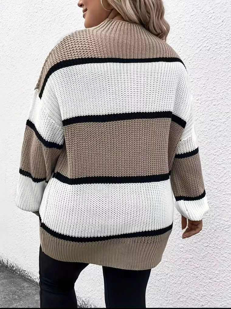 Damen Oversize-Strickpullover mit Streifen-Design