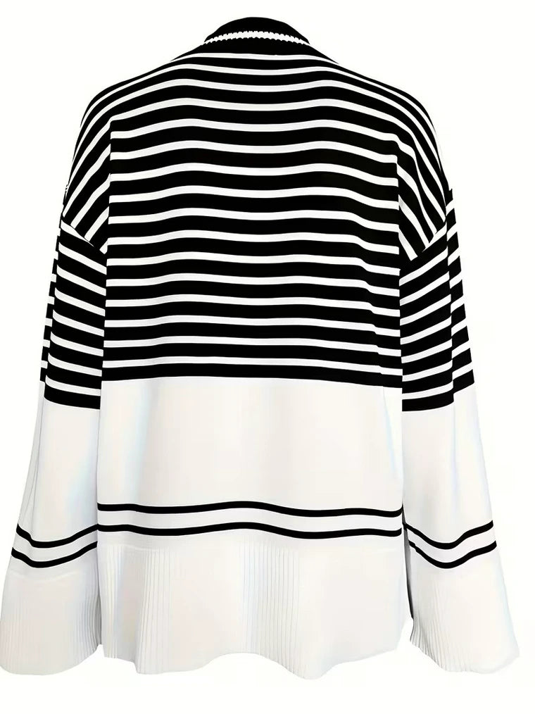 Damen Oversize-Strickpullover mit Streifen und Gerippten Bündchen