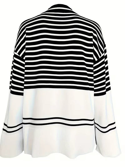Damen Oversize-Strickpullover mit Streifen und Gerippten Bündchen