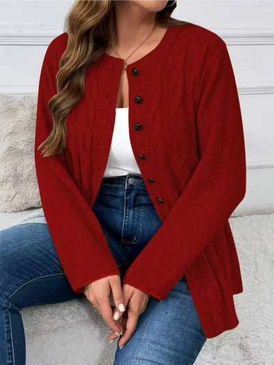Damen Oversize-Zopfstrick-Strickjacke mit Knöpfen