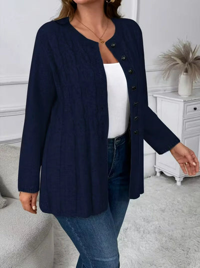 Damen Oversize-Zopfstrick-Strickjacke mit Knöpfen