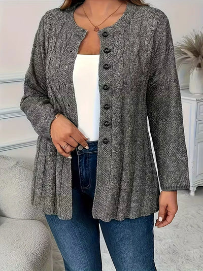 Damen Oversize-Zopfstrick-Strickjacke mit Knöpfen