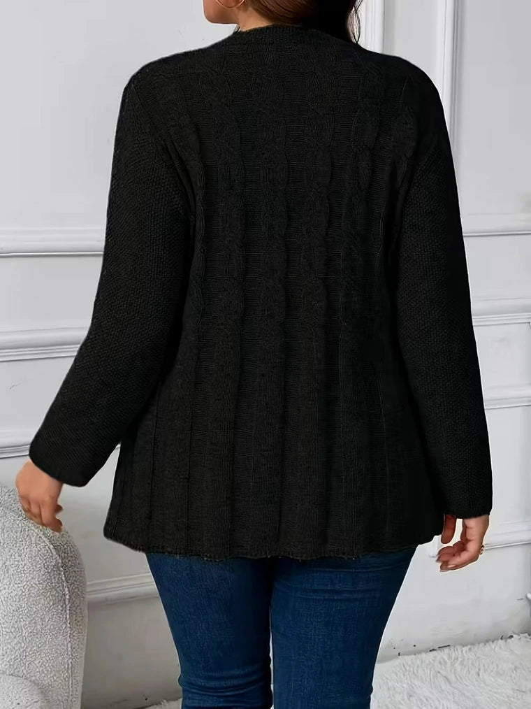 Damen Oversize-Zopfstrick-Strickjacke mit Knöpfen