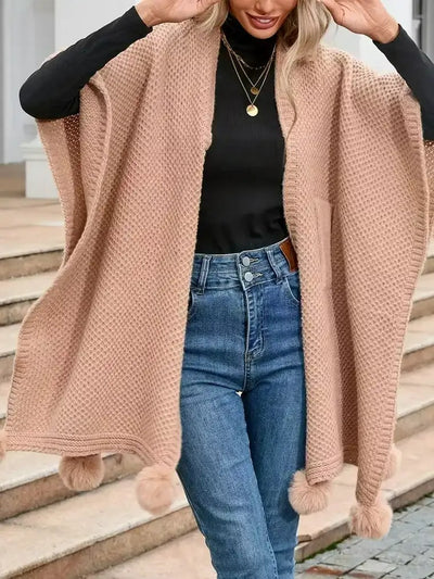Damen-Poncho-Strickjacke aus Waffelstrick