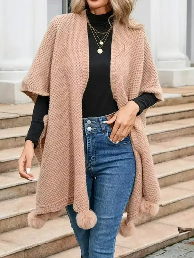 Damen-Poncho-Strickjacke aus Waffelstrick