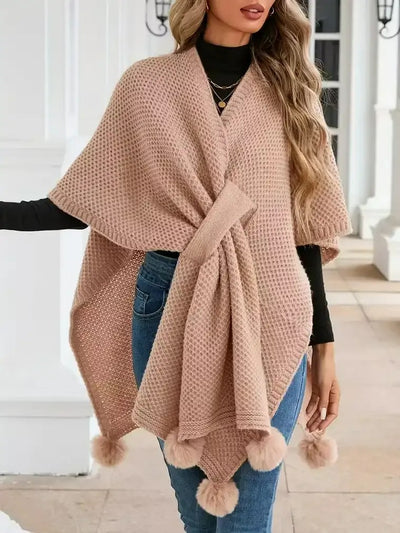 Damen-Poncho-Strickjacke aus Waffelstrick