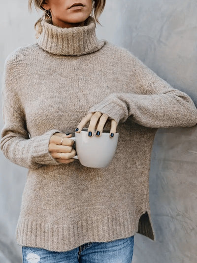 Damen Pullover mit Rippstrick und Rollkragen