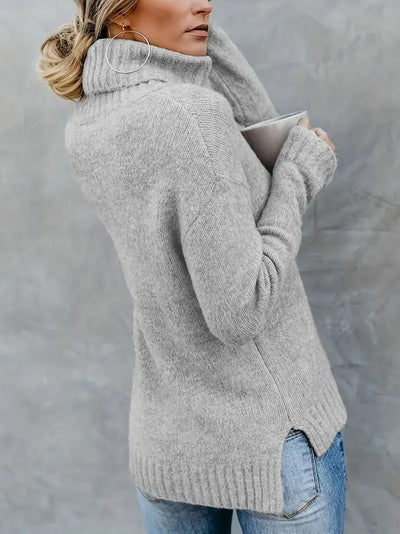 Damen Pullover mit Rippstrick und Rollkragen