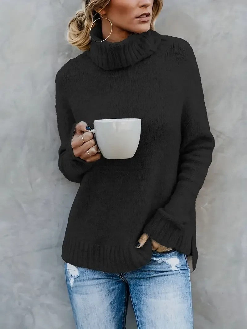 Damen Pullover mit Rippstrick und Rollkragen