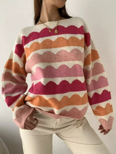 Damen Pullover mit U-Boot-Ausschnitt und Muster