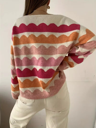 Damen Pullover mit U-Boot-Ausschnitt und Muster